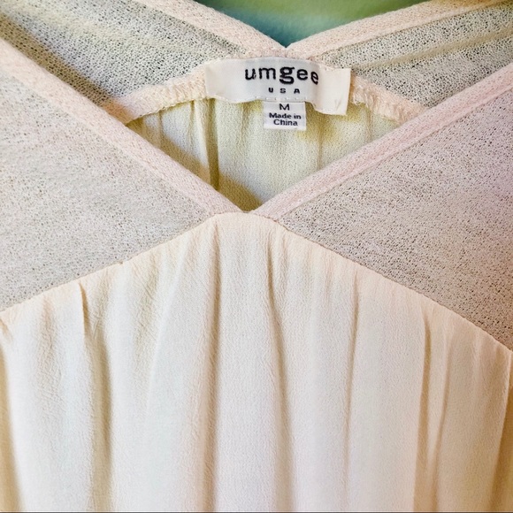 Umgee Sheer Cream Puff Sleeve Flowy Blouse - Picture 4 of 7